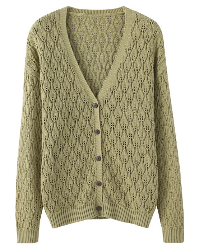 Cotton Openwork V-Neck Cardigan