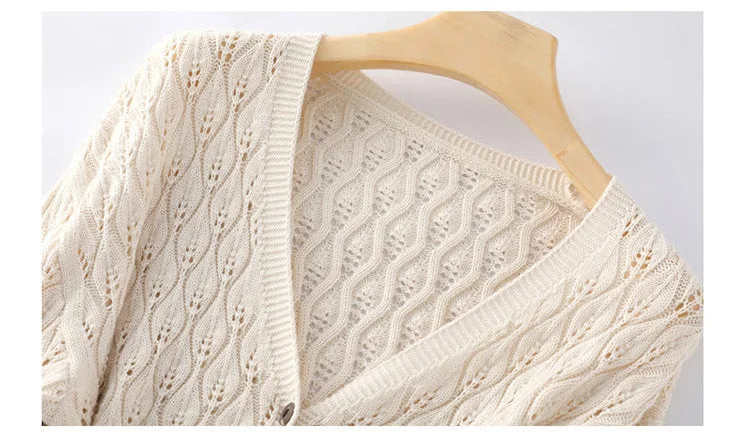 Cotton Openwork V-Neck Cardigan